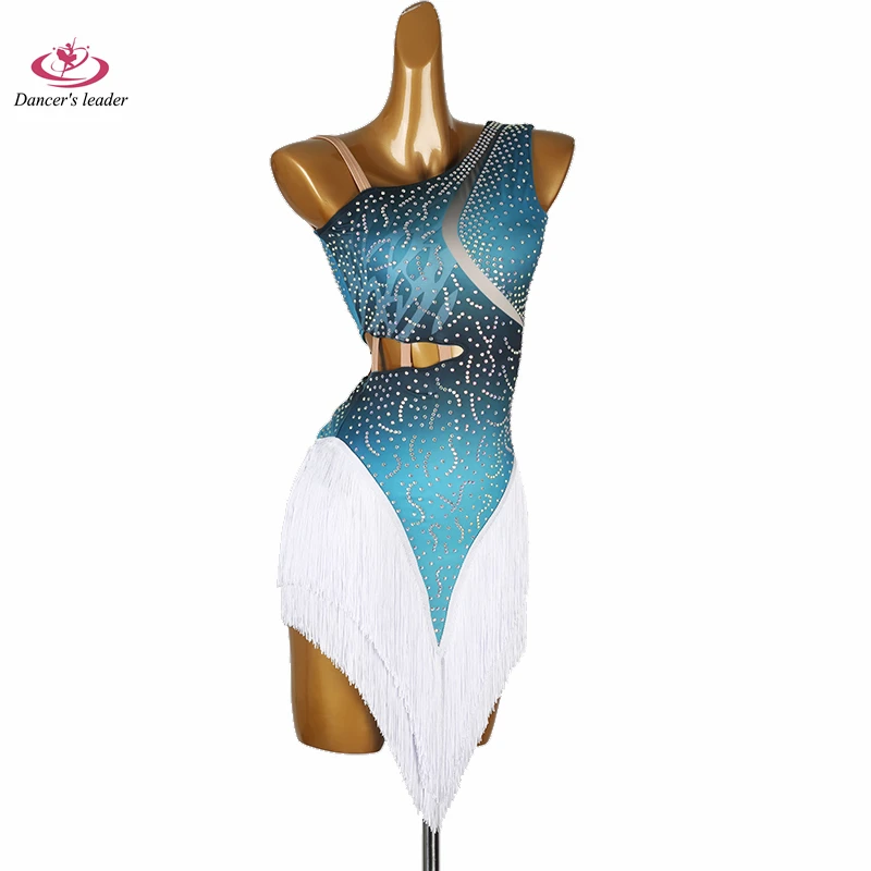 라틴 댄스 성인 어린이 드레스 하이 엔드 맞춤형 세미 할로우 술 스커트 탱고 여성 전문 의류