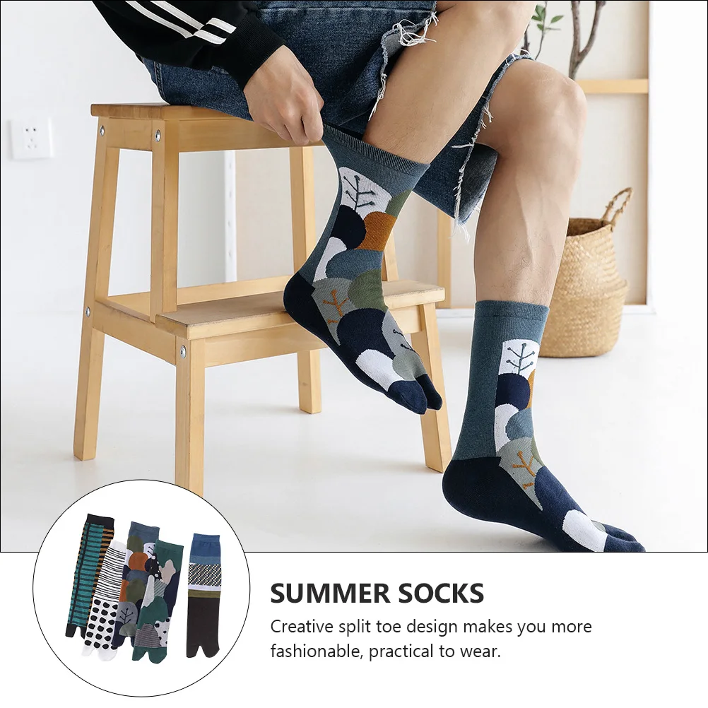 

5pcs Japanese Style Split Cotton Breathable Anti-Slip For Daily Wear Summer Socks Creative Socks Cotton Stockings