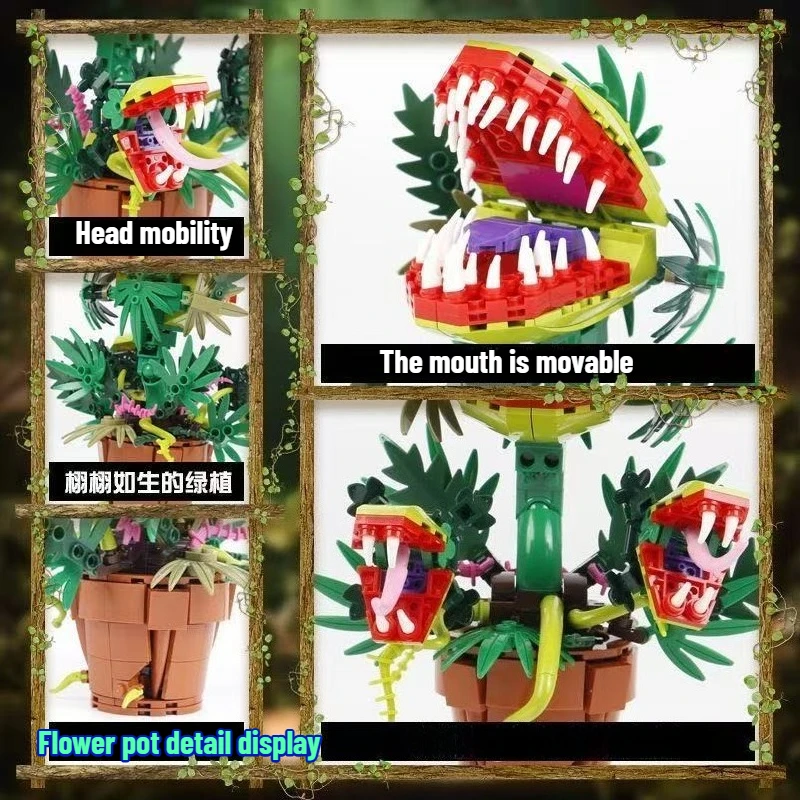 With Box MOC Audrey II Piranha Plant Building Block Chomper Potted Plants Horrors Flower Model Bricks Boys Children Holiday Toys
