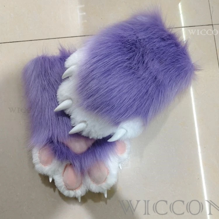 2024 Fursuit Kigurumi Cat Paws Cartoon Plush Furry  Cosplay Kig Costume Nail Tiger Claws Full Finger Patchwork 2pcs