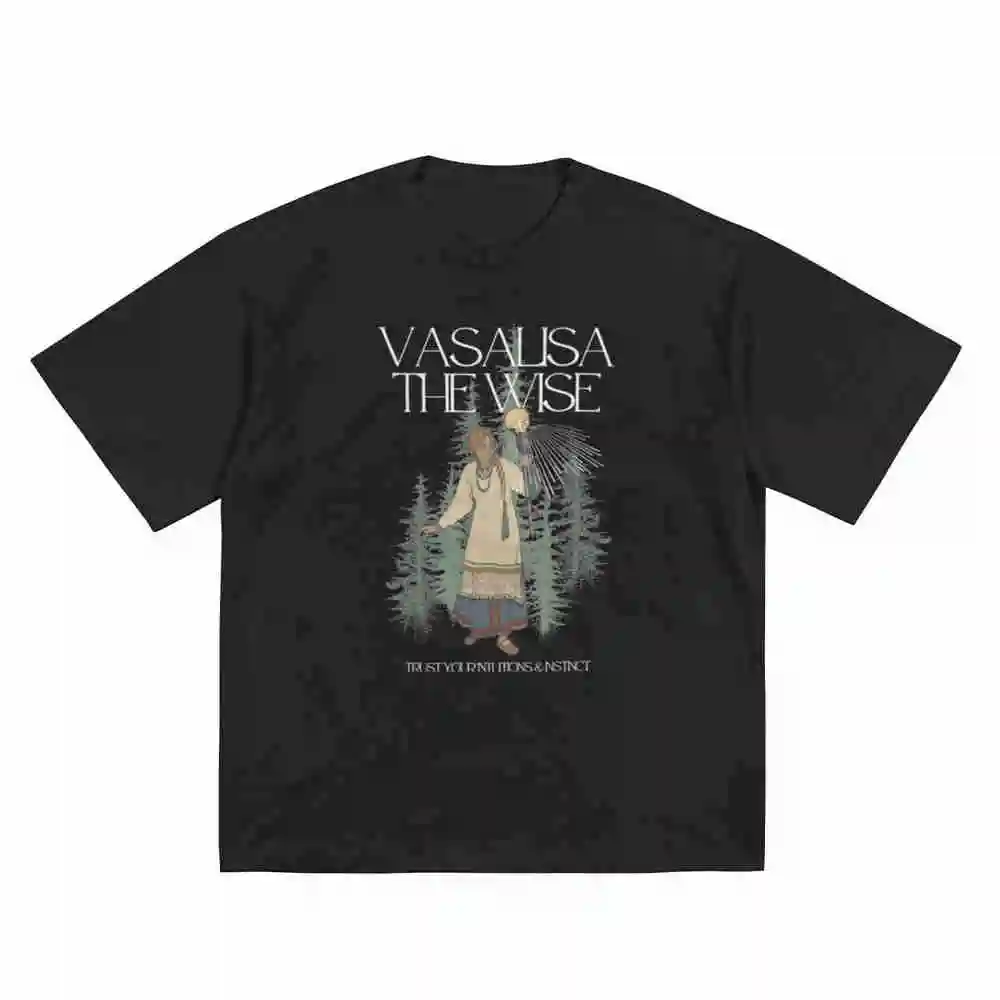 Vasalisa The Wise Enchanted Skull Baba Yaga Trust Your Intuition Slavic Folklore Witch Short Sleeve Tee 100% Cotton T-Shirt
