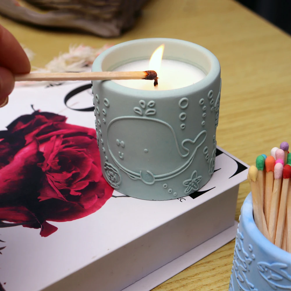 

Concrete Candle Cup Silicone Mold Cement Gypsum Aromatherapy Candle Jar Container Match Box molds Silicon Animal relief decora