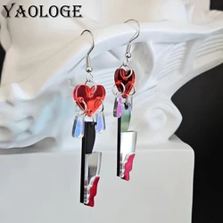 YAOLOGE 2024 New Originality Halloween Gift Ear Pendants Funny Exaggerated Knife Heart Long Earring Acrylic Material Eardrop
