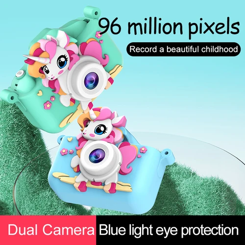 Imagen 2 del producto Cámara para niños, juguetes de unicornio de dibujos animados, cámaras duales HD de 1080P, fotografía para niños, cámara de vídeo HD para niñas y niños, regalos, cámara para niños