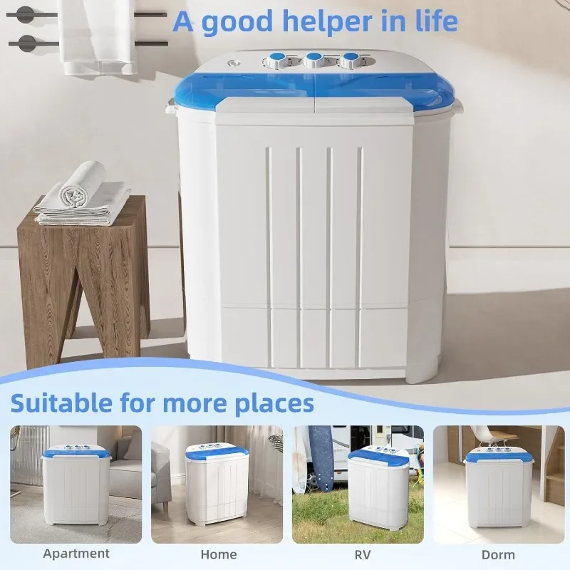 Portable Washing Machine, Twin Tub Washing Machine Laundry Compact Washer spinner Combo with 14lbs capacity