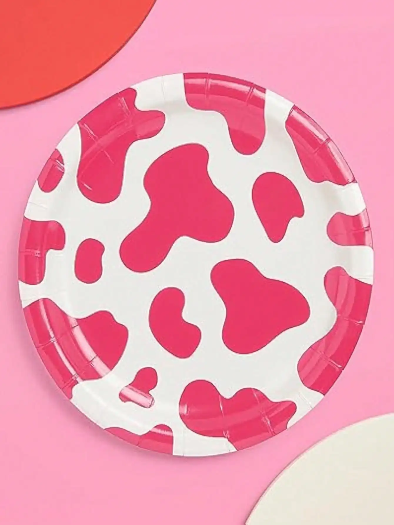 Pink Cow Print Paper Plates Supplies Set Include Paper cup napkins 9/7 Inch Disposable Dinner Dessert Plates