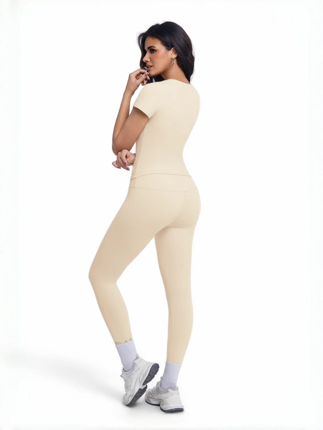 Women's 2 Piece Workout Set, Ultra-Soft Short Sleeve T-Shirt & High Waist Leggings, Seamless Butt Lifting Yoga Outfit for Gym, R
