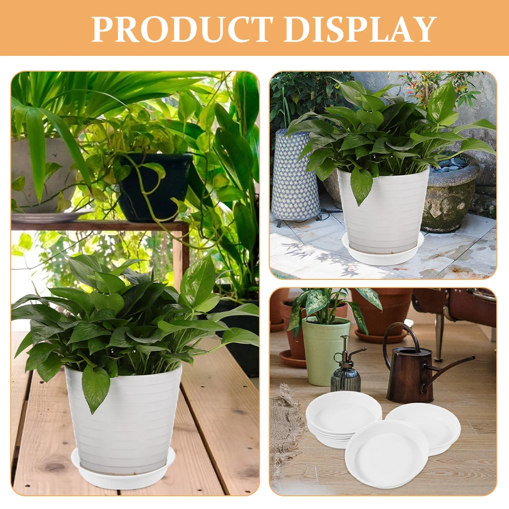 

8 White Plastic Flower Pot Trays 150x14cm Outer 11cm Inner Durable Water Catcher Plant Saucers Garden Drainage Trays