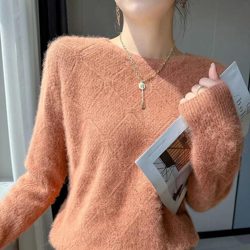 2024 100% Pure Cashmere Crewneck Base Shirt In Autumn and Winter With Long Sleeve Sweater Slim Cashmere Sweater With All Knitted