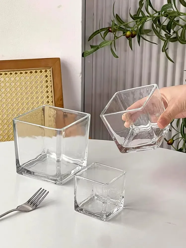 Simplicity Home Use Creativity Square Shape Glass Cup Dessert Cup European Style Ice Cream Bowl Fruit Smoothie Pudding Cup