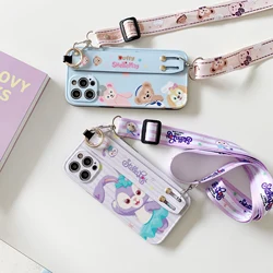 Nuovo! Cinturino per collana custodia morbida per cordino regolabile per iPhone 7 8 Plus XS MAX X XR 11 12 Pro 13 14 Pro Max Disney Duffy Bear Family