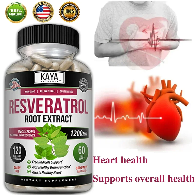 Natural Resveratrol Antioxidant Supplement, Trans-Resveratrol Supports Heart and Brain Health, Burns Fat