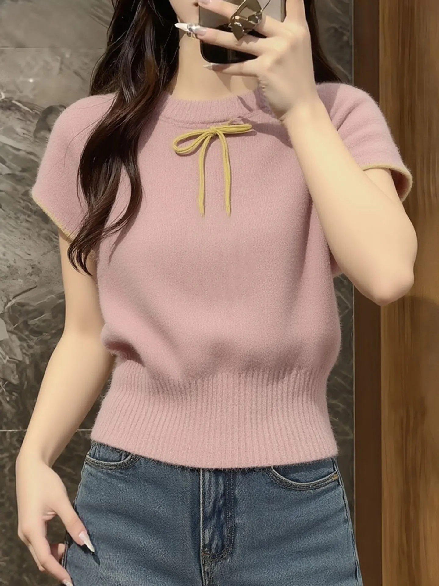 

Soft Versatile round Ne ort Sve Knitted irt Korean Sle Casual Spring Top for Women Commute Warm Regular Fit Pure C...