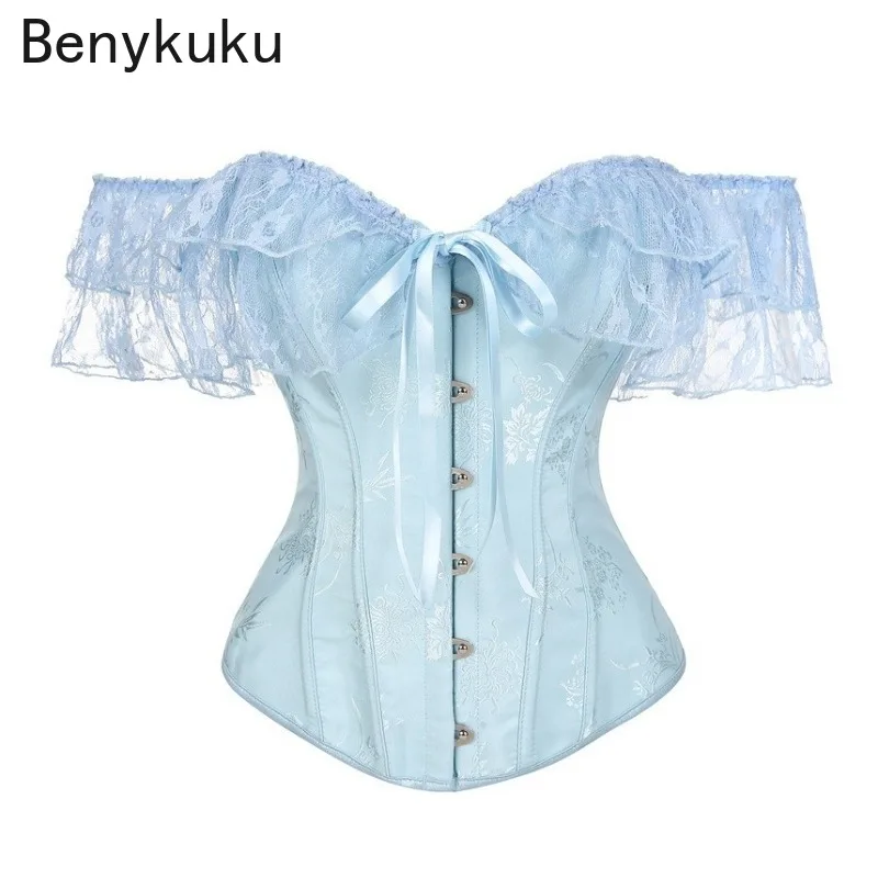 

Винтажный корсет с открытыми плечами, женский кружевной волан, тонкая талия, бандажные бюстье с рыбьей косточкой для свадебного платья, формирующий топ Harajuku