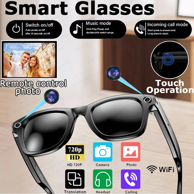 

HD Record Video Smart Glasses video Recording Ai Photo Recognition Answer Translation Waterproof Bluetooth Glasses