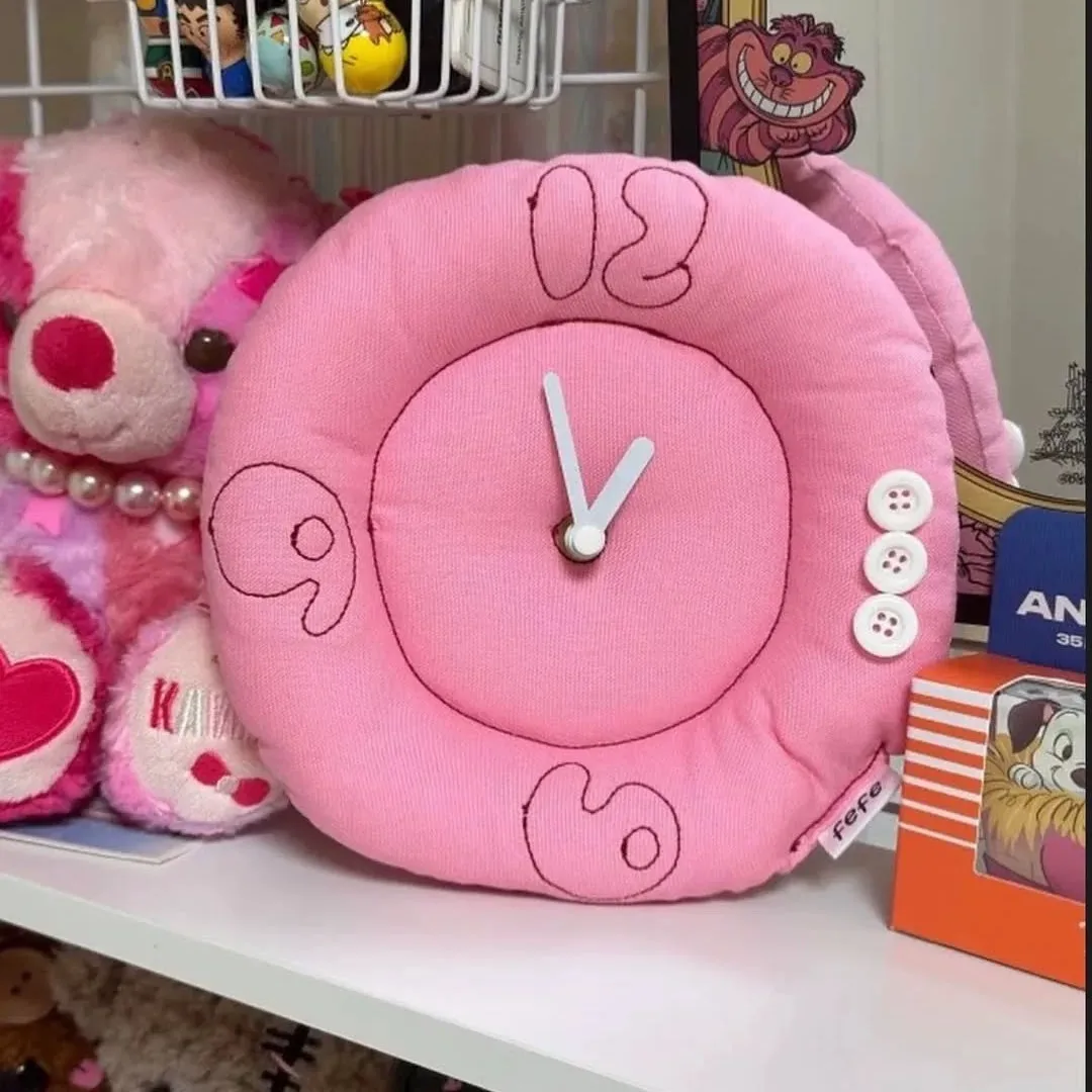 Korean Fabric Clock Wall Hanging Ornament Handmade Stuffed Cloth Clock Decor Nursery Room Aesthetic Wall Decor Photo Prop
