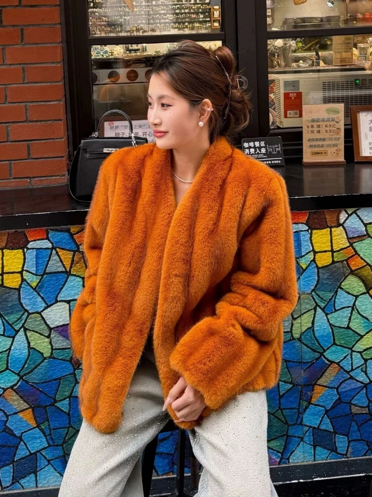 Luxury Brand Fur Coat Woman Winter Faux Fur Jacket Fluffy Soft Lazy Cardigan High Quality Warm Coats Snow Clothing Streetwear