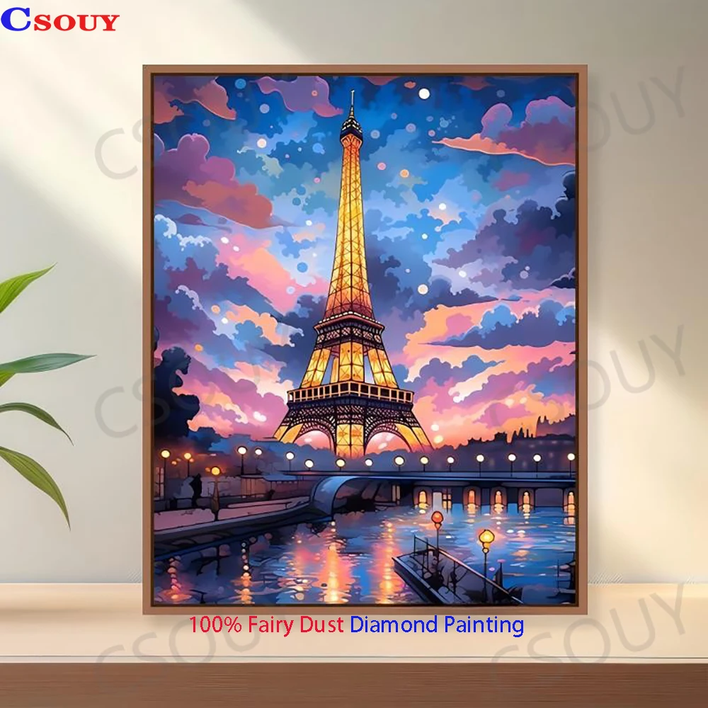 

100% Fairy Dust Diy Diamond Painting Cross Stitch Scenery Tower Diamond Embroidery Square Mosaic Home Decor Needlework Crystal
