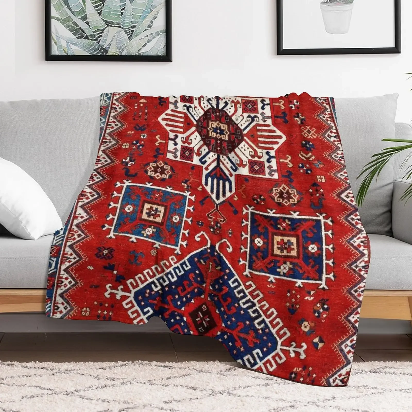 Sivas Central Anatolian Rug Print Throw Blanket Men's Soft Warm Throw Blanket for Couch