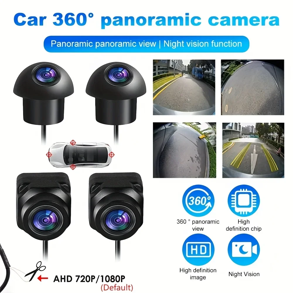 360° Vehicle Monitoring Panoramic Car Camera with Night Vision,1080P/720P AHD, 4-Way Surround View (Right, Left, Front, Rear)