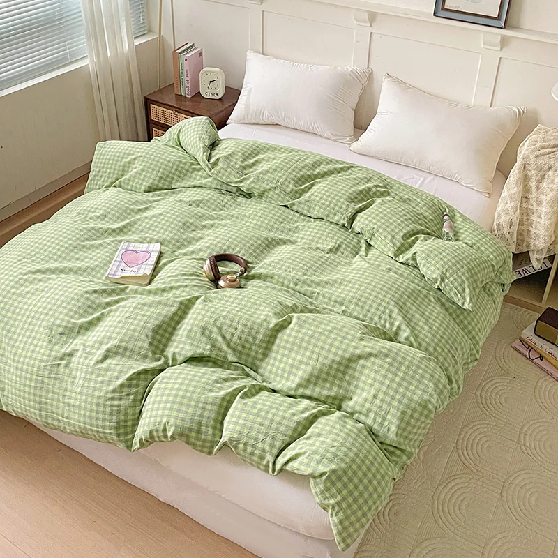 

2025 New All-cotton Washed Cotton Single Quilt Set Printed Plaid Duvet Cover 150x200 220x240 Skin Friendly Bedding