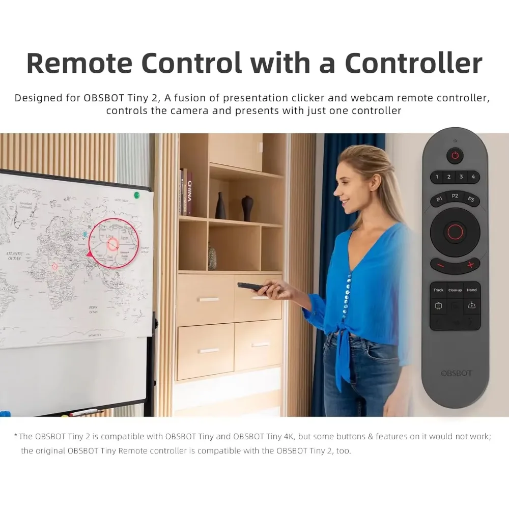 OBSBOT Tiny 2 Remote Control Presentation Clicker for Tiny 2/Tiny 4K/1080P Webcam Wireless Connection  via USB Receiver