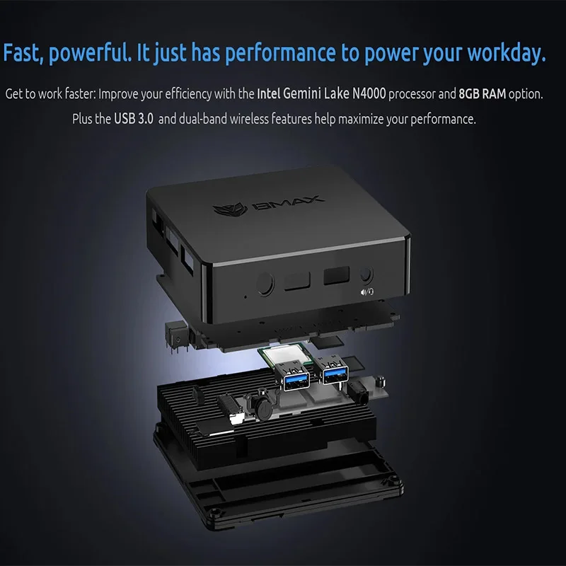 BMAX-B1 Mini, Windows 11, Mini-Computer 8 GB RAM 128 GB SSD Dualband Wi-Fi USB Bluetooth 5.0, Intel N4000, Bürocomputer