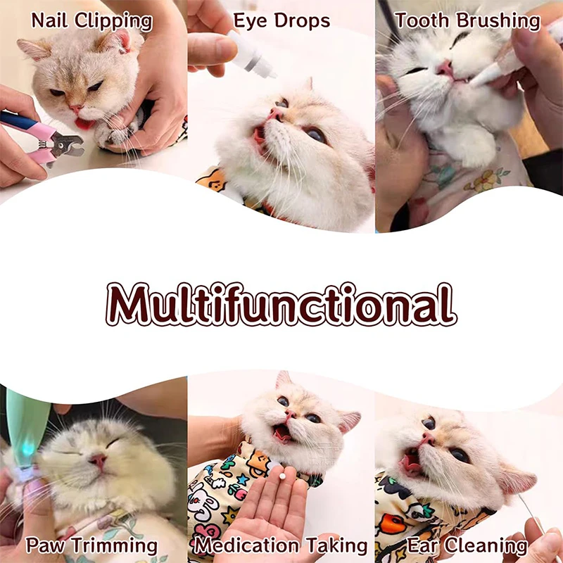 Pet Grooming Fixed Cloth Pet Wrap Cat Wrap Nail Clippers Injections Self-adhesive Anti Bite Scratch Anti Escape Restraint Bag