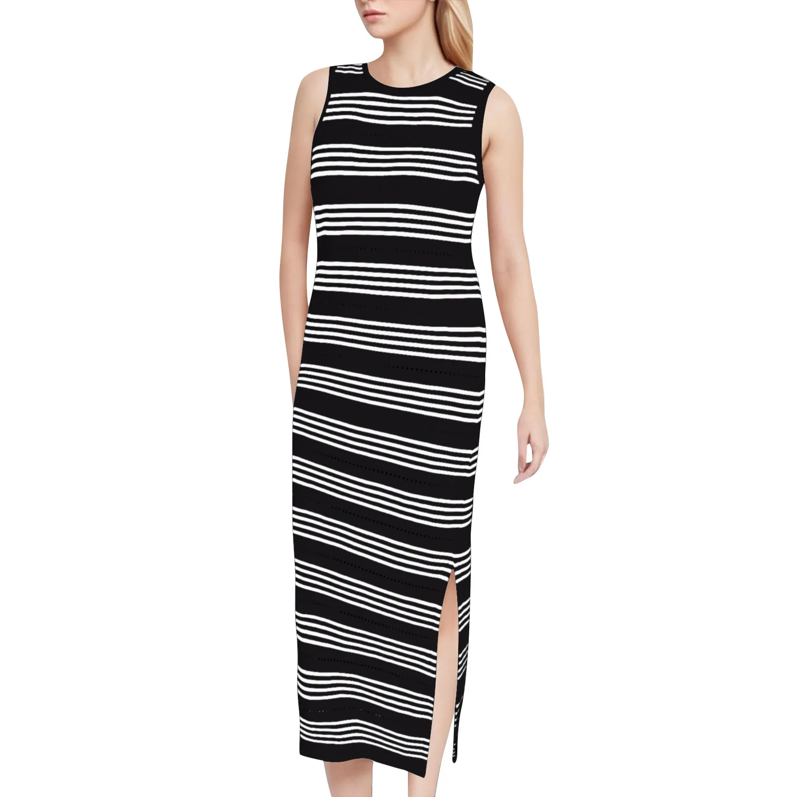 فستان نسائي طويل مجهز ، فساتين ضيقة بدون أكمام ، موضة يومية غير رسمية ، تطابق كامل ، شريط كلاسيكي ، صيف ، جديد