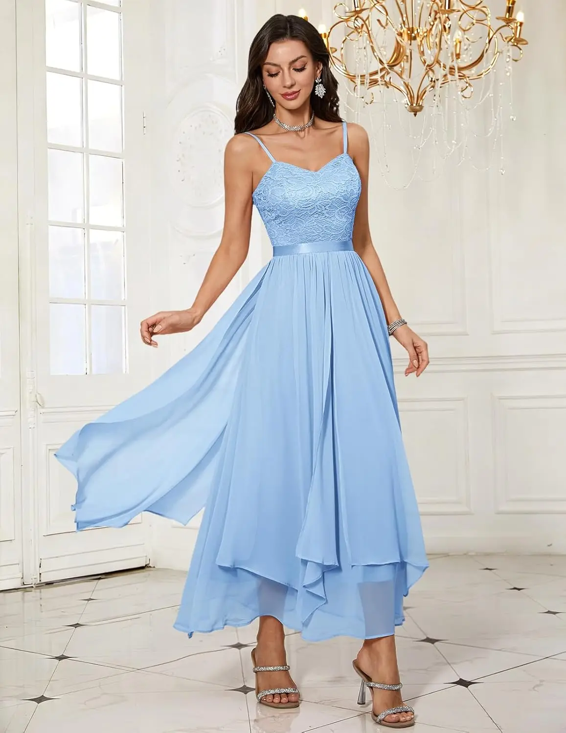 

Semi Formal Long Dresses for Women Wedding Guest Teen Cocktail Dress V-Neck for Prom Graduation Evening Gala