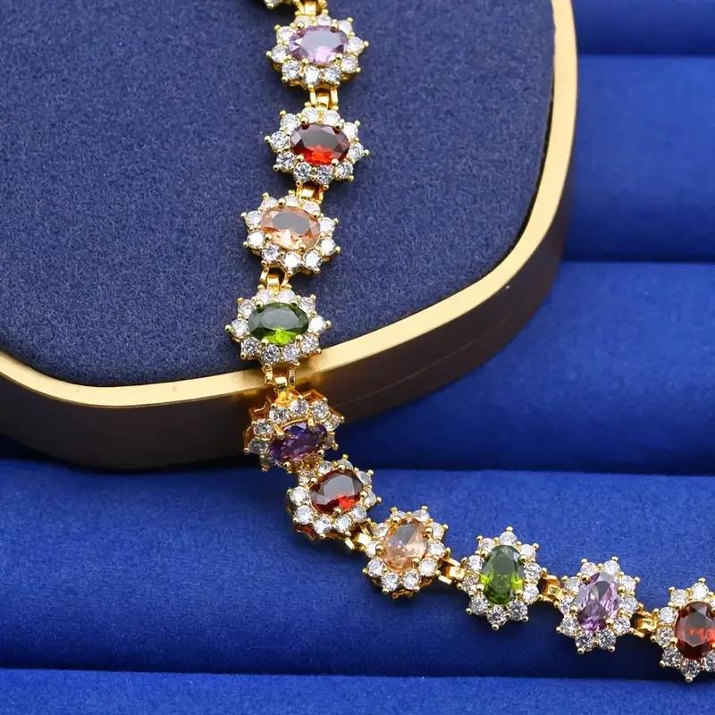 Elegantes Armband im Boho-Stil mit mehrfarbigen Steinen, 18 Karat vergoldeter Zirkonia-Schmuck für Damen – vielseitig einsetzbar für den täglichen Gebrauch und als Geschenk – Detail 4