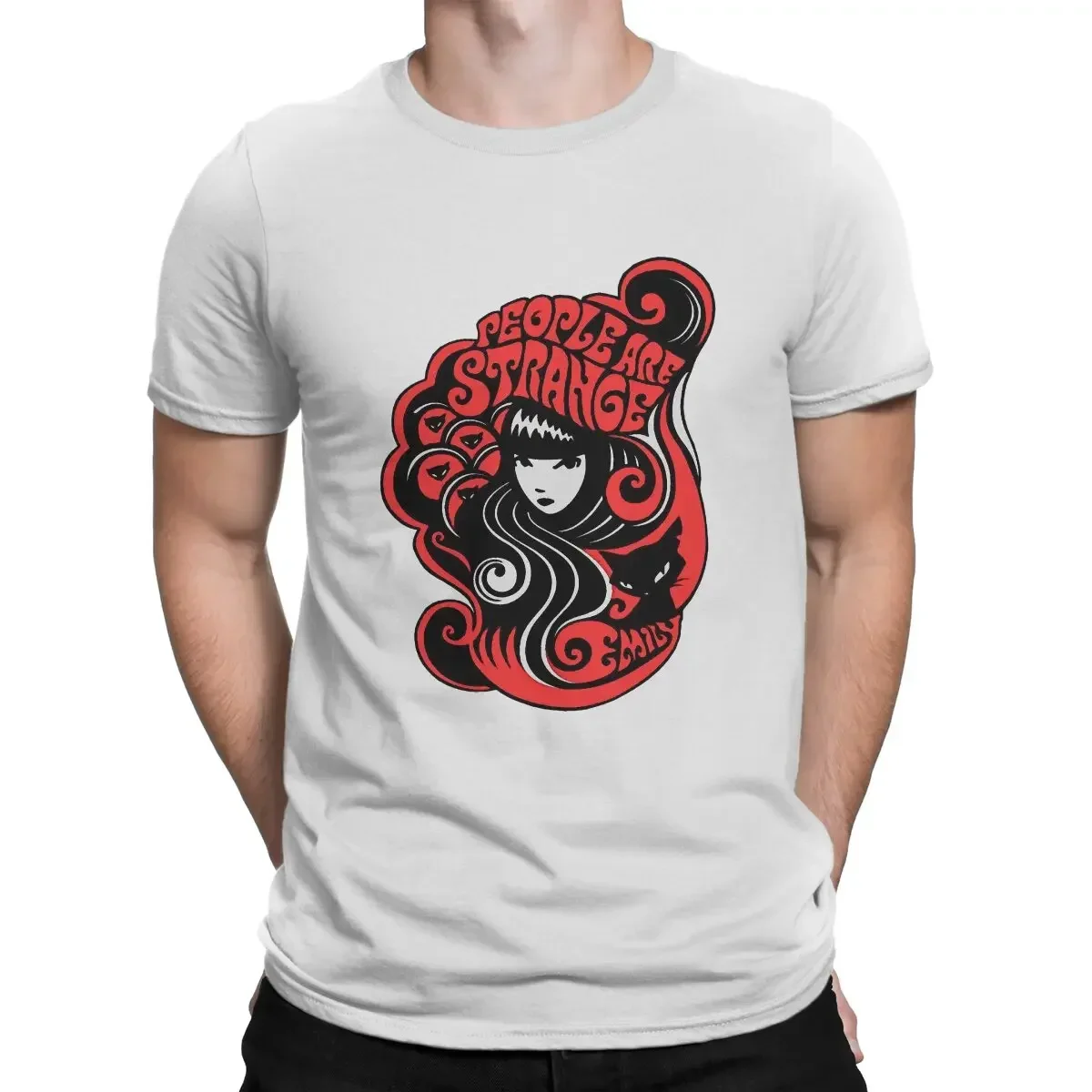 تيشيرتات رجالية قصيرة الأكمام برقبة دائرية لفيلم كرتوني ، تيشيرتات قطنية مجنونة ، ملابس إميلي الغريبة الرائعة ، تيشيرتات مطبوعة برسومات