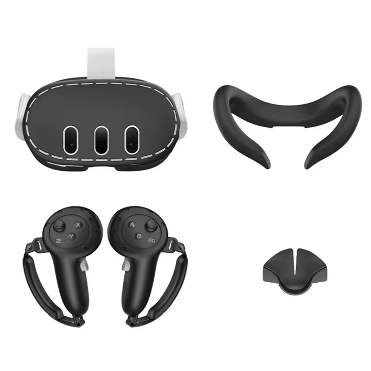 Silicone Controller Cover Case+Face Cover+Handle Case for Meta Quest 3 VR Headset 4 In1 for Meta Quest 3 Black -X64A