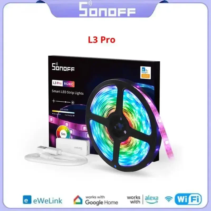 

SONOFF L3 Pro 5M Wi-Fi Smart LED Strip Light Гибкая RGB Light Декоративная светодиодная лампа Управление лентой через Ewelink Alexa Google Home