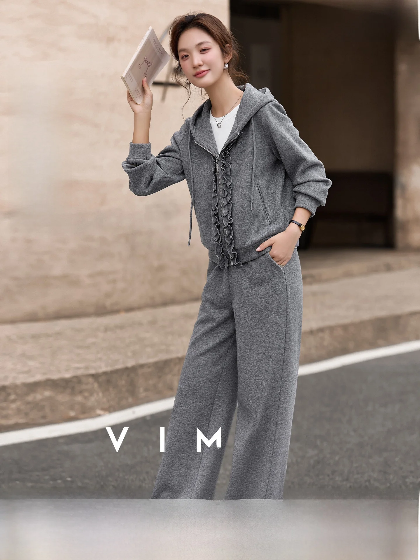 

Women's Hoodie Set Zipper Jaet Wide Leg Pants Two Piece Suit Casual Wear Winter Collection Faionable Comfortable Outfit