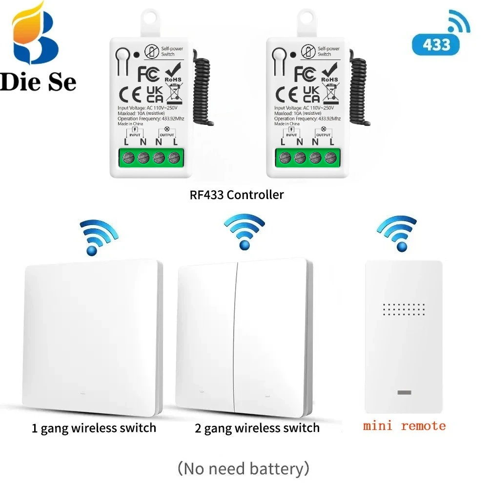 

Беспроводной RF433 МГц умный домашний выключатель света с автономным питанием пульт дистанционного управления кнопочный настенный выключатель для бытовой техники лампа вентилятор светодиодный