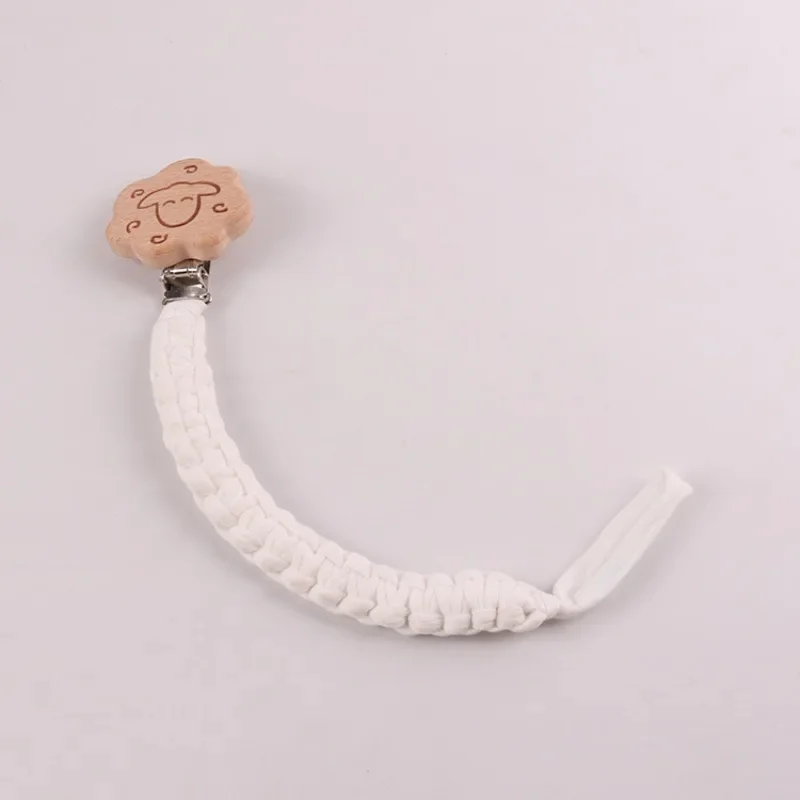 Simple Crochet Cotton Cloth Baby Pacifier Chain Moon Heart Beech Wood Clip For Handmade Baby Nipple Soother Chain Teething Toys
