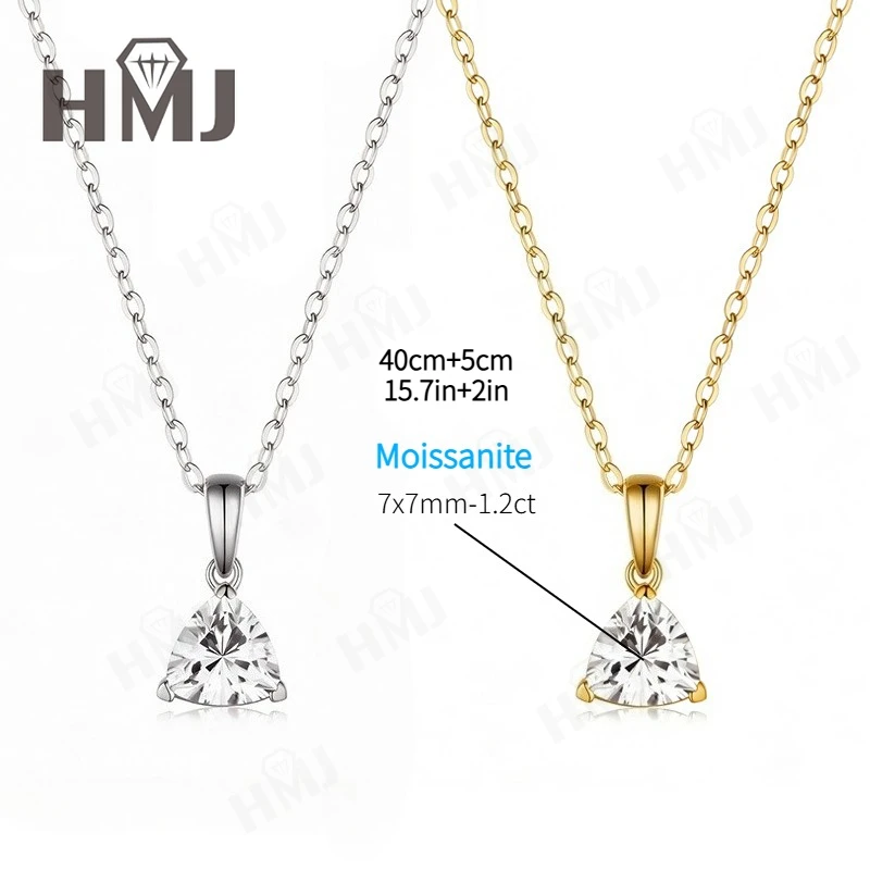 D Color 1.2ct Trillion Cut Moissanite Necklace 925 Silver/10K/14K Real Solitaire Pendant Fine Jewelry Anniversary Gift for Women