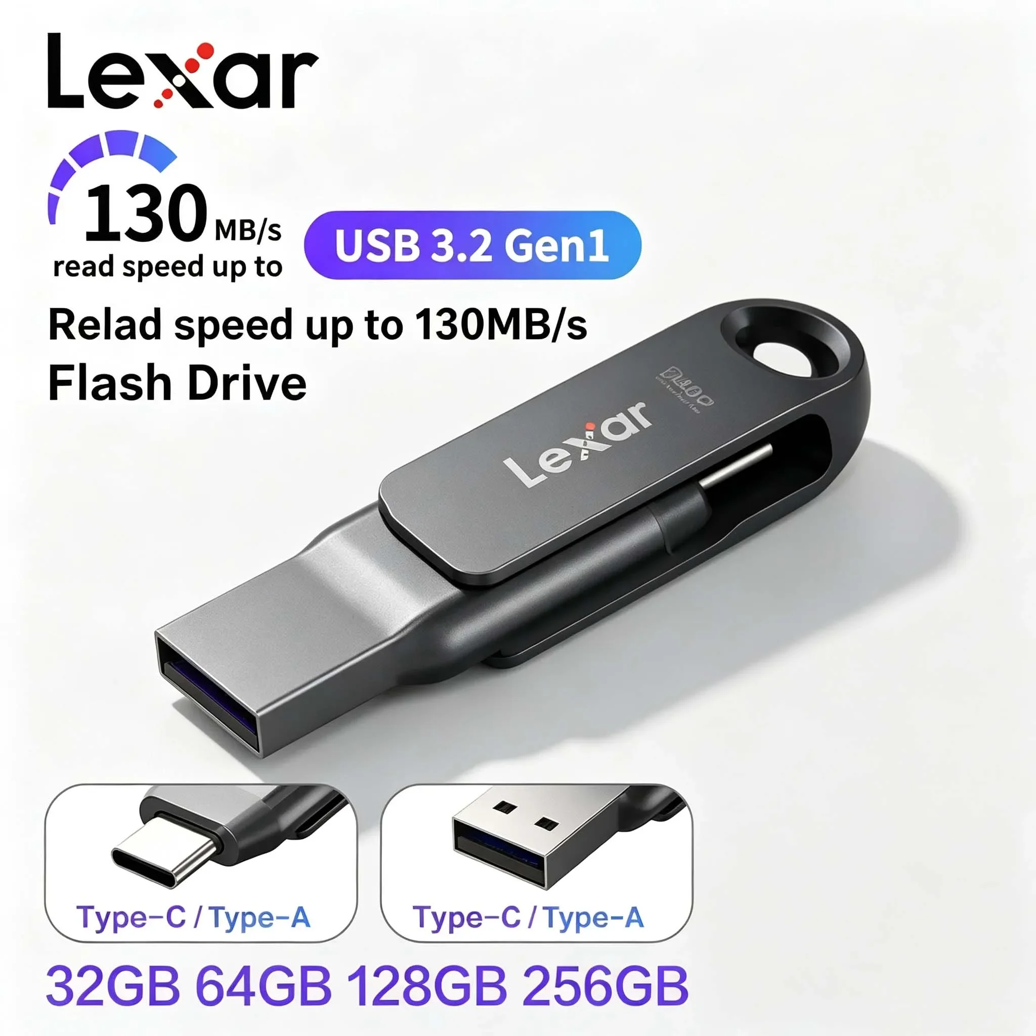 Lexar JumpDrive Dual Drive D400 USB 3.2 Type-C Type-A Flash Drive for Metal Housing Storage Expansion for PC iPhone 15
