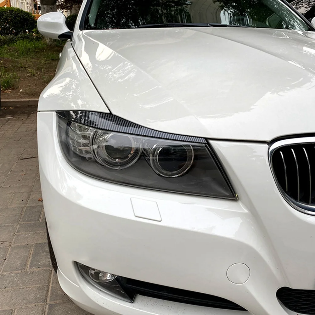 Faróis de fibra de carbono do carro, sobrancelhas pálpebras cobrir, cílios cabeça luz adesivos para BMW série 3, E90, E91, 320I, 330I, 05-12