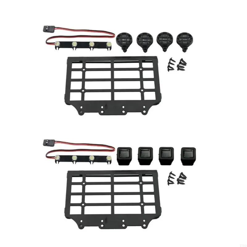 

77HD 1 12 Scale Metal Roof Luggage Rack With Round Lamps For Remote Control Model Accessories