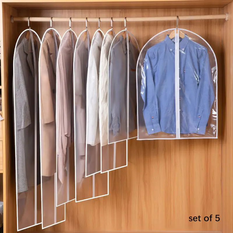 

5 Pcs Dustproof Garment Hanging Bag, Lightweight Clothes Storage Bag For Closet, Translucent Cover