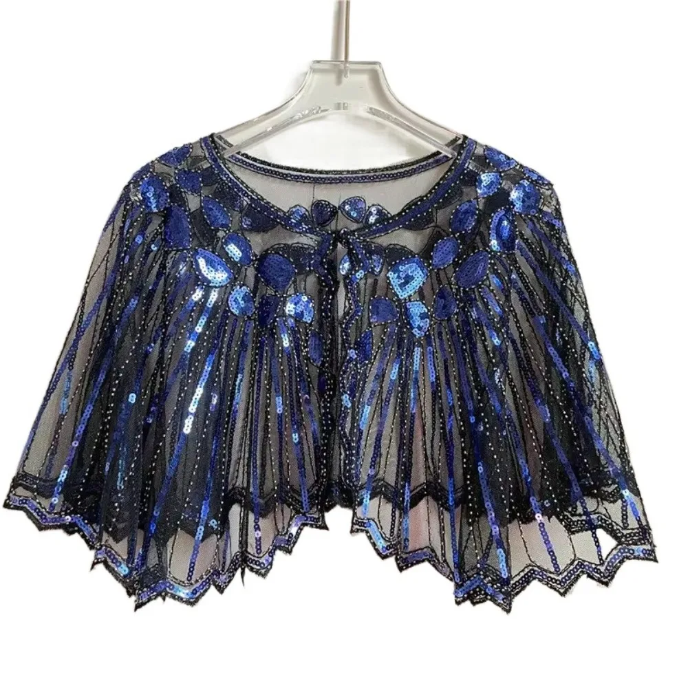 

Beaded Decoration Women's Sequins Shawl Vintage Mesh Evening Cape Up Dress Accessory Short Cover Flapper Party Shawl Wedding