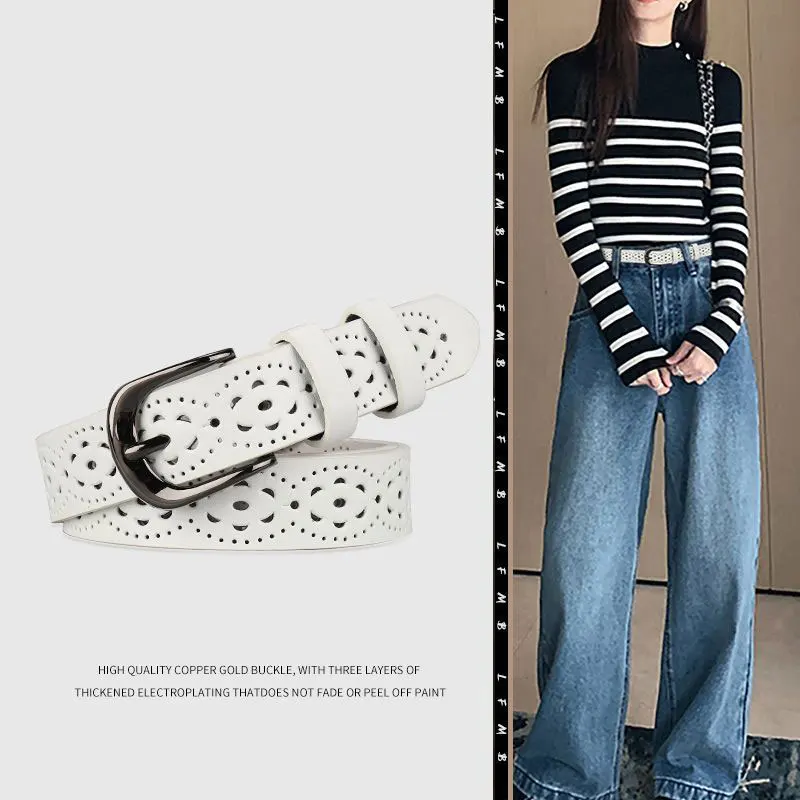 2024 New Hollow Women's Needle Buckle Belt Versatile Personalized Fashion Casual Jeans Belt Instagram Trend