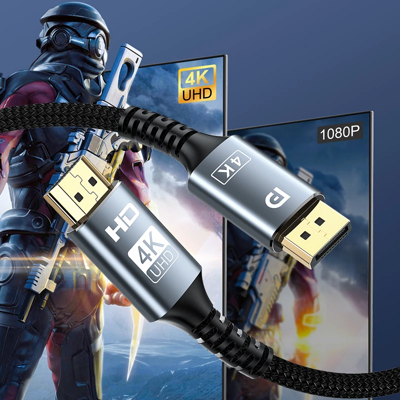 Display Port to HDMI Compatible Cable 4K 30Hz DisplayPort to HD Adapter Display Port Video Audio for PC HDTV Projector Laptop