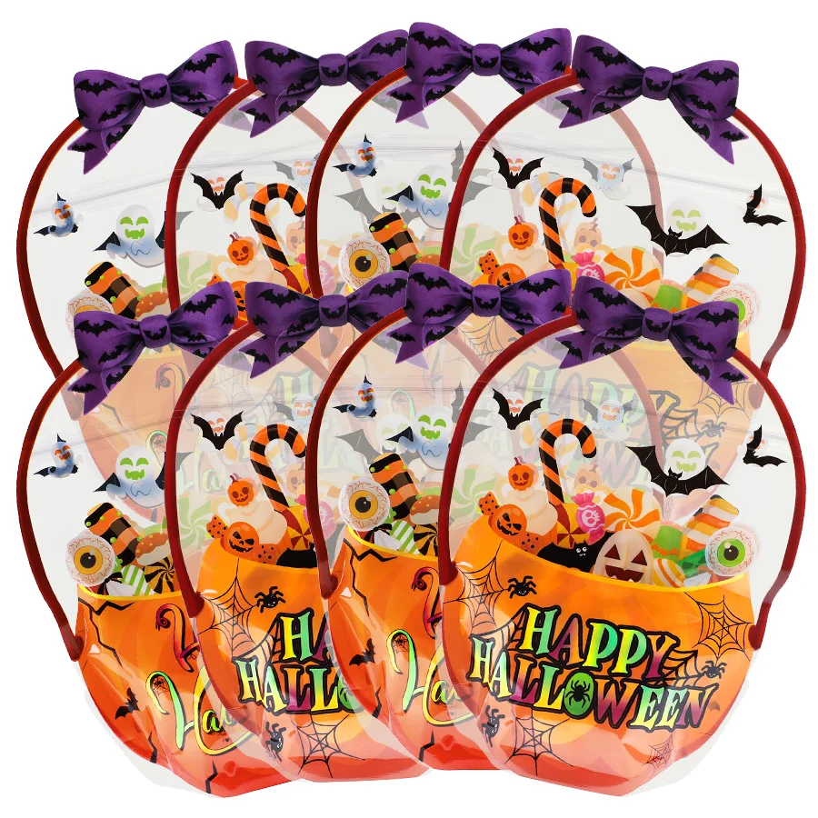 12/24Pcs Cartoon Pumpkin Candy Gift Bags Trick or Treat Favors Snack Cookie Treat Bag for Halloween Party Decoration Supplies