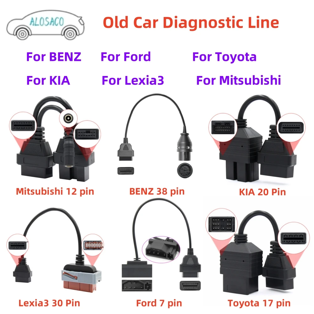 

For BENZ 38Pin、Ford 7Pin、Toyota 17 pin、Mitsubishi 12 pin、KIA 20 Pin、Lexia3 30 Pin OBD2 16 pin Connector Car Diagnosis Cable