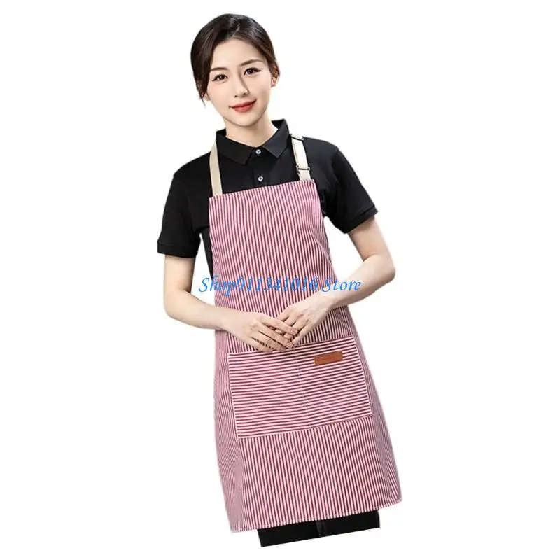  Classical Striped Kitchen Apron With Adjustable Neckstrap Breathable Polycotton Apron For Cooking Baking And Grilling