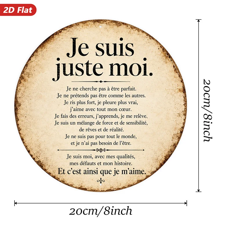 2D Flat, 1pc Authentic French Quote Round Metal Sign Wall Art, 
