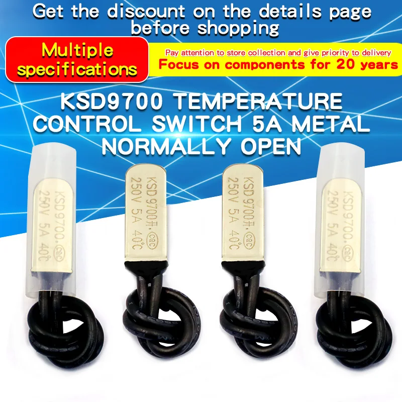 1PCS KSD9700 5A Normally Open Thermostat Thermal Protector Fuses Temperature Switch 15-80 Degree